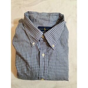 Ralph Lauren Shirt Mens 17 34 35 Blue Plaid Pony Long Sleeve Cotton Preppy Slim